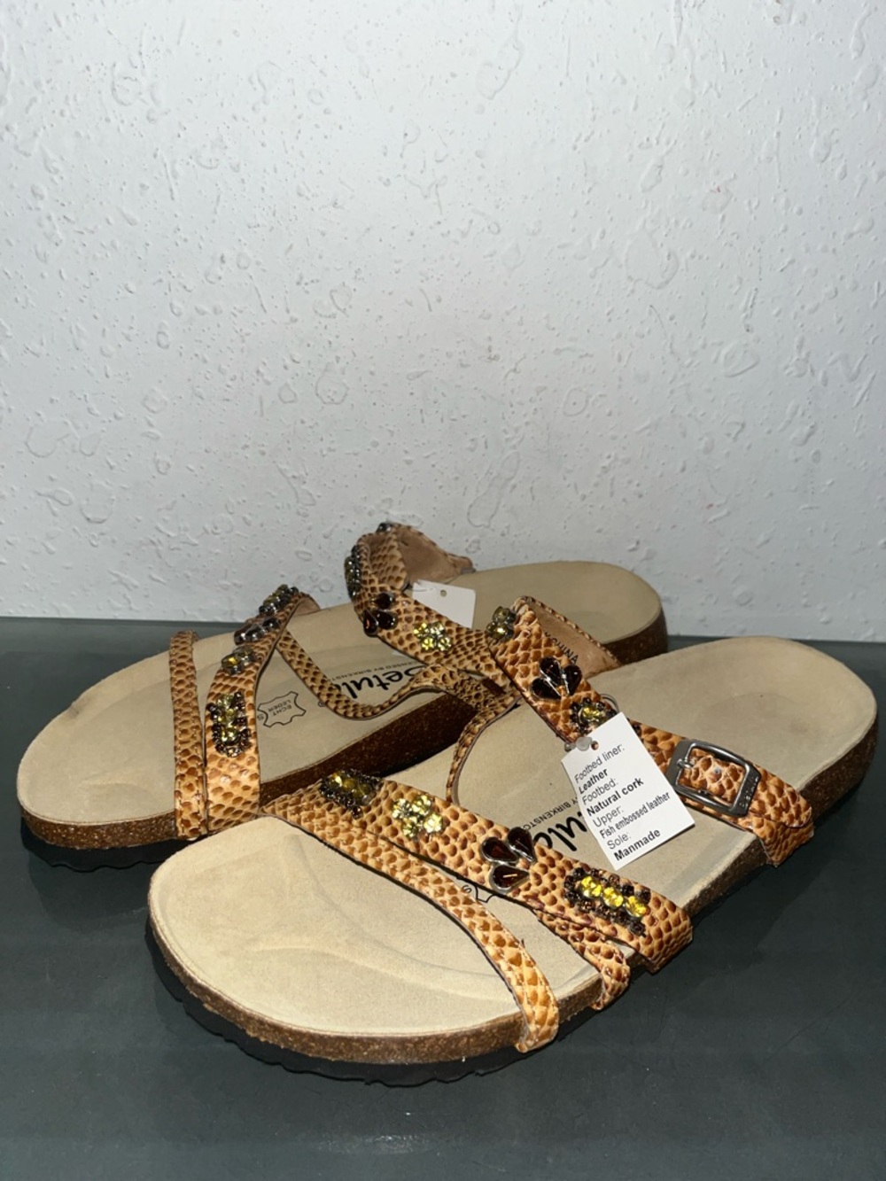 NWT Betula Birkenstock Jeweled Faux Snakeskin Women’s Sandals US Sz 9 - Picture 4 of 6